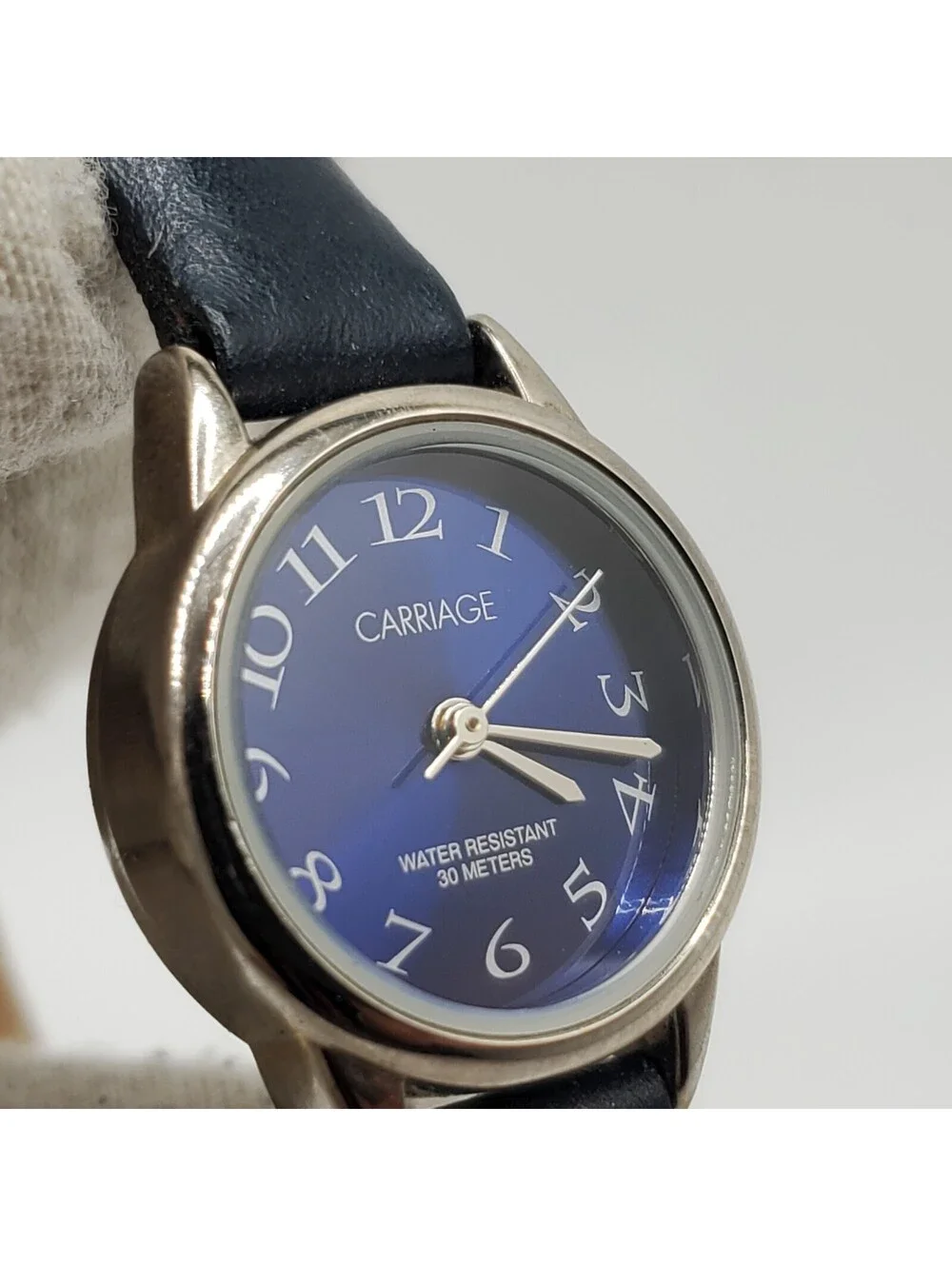 Carriage Quartz Watch Womens 22mm Blue Dial Silver Tone New Battery